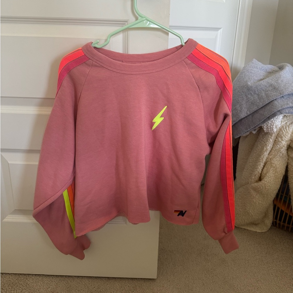 Aviator Nation — Striped Cropped Sweatshirt